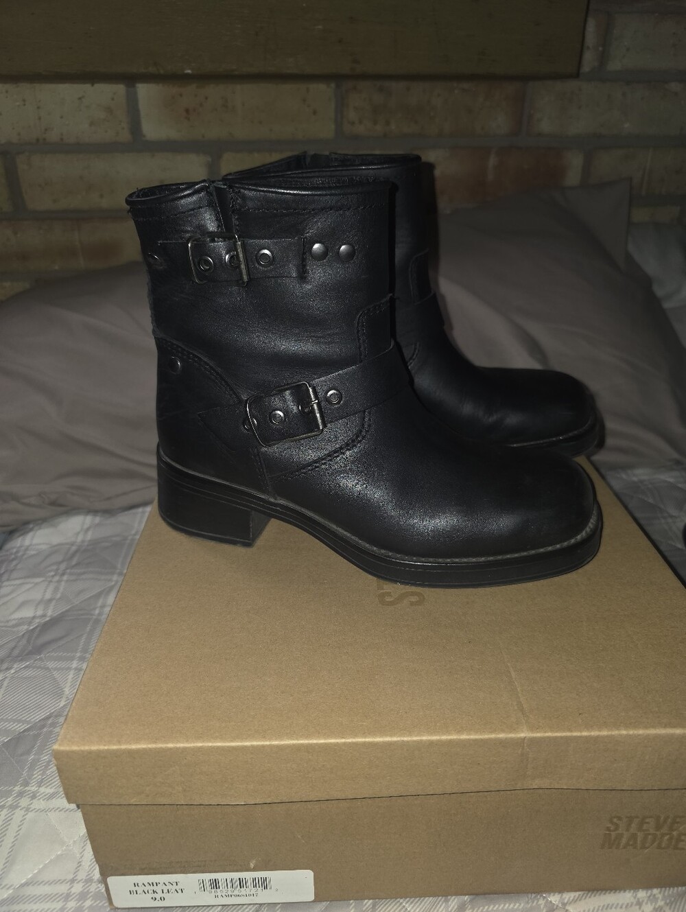 Black Leather Ankle Boots with Buckle Detail - Steve Madden